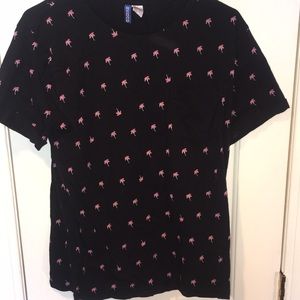 H&M Black Shirt with Pink Palm Tree Design